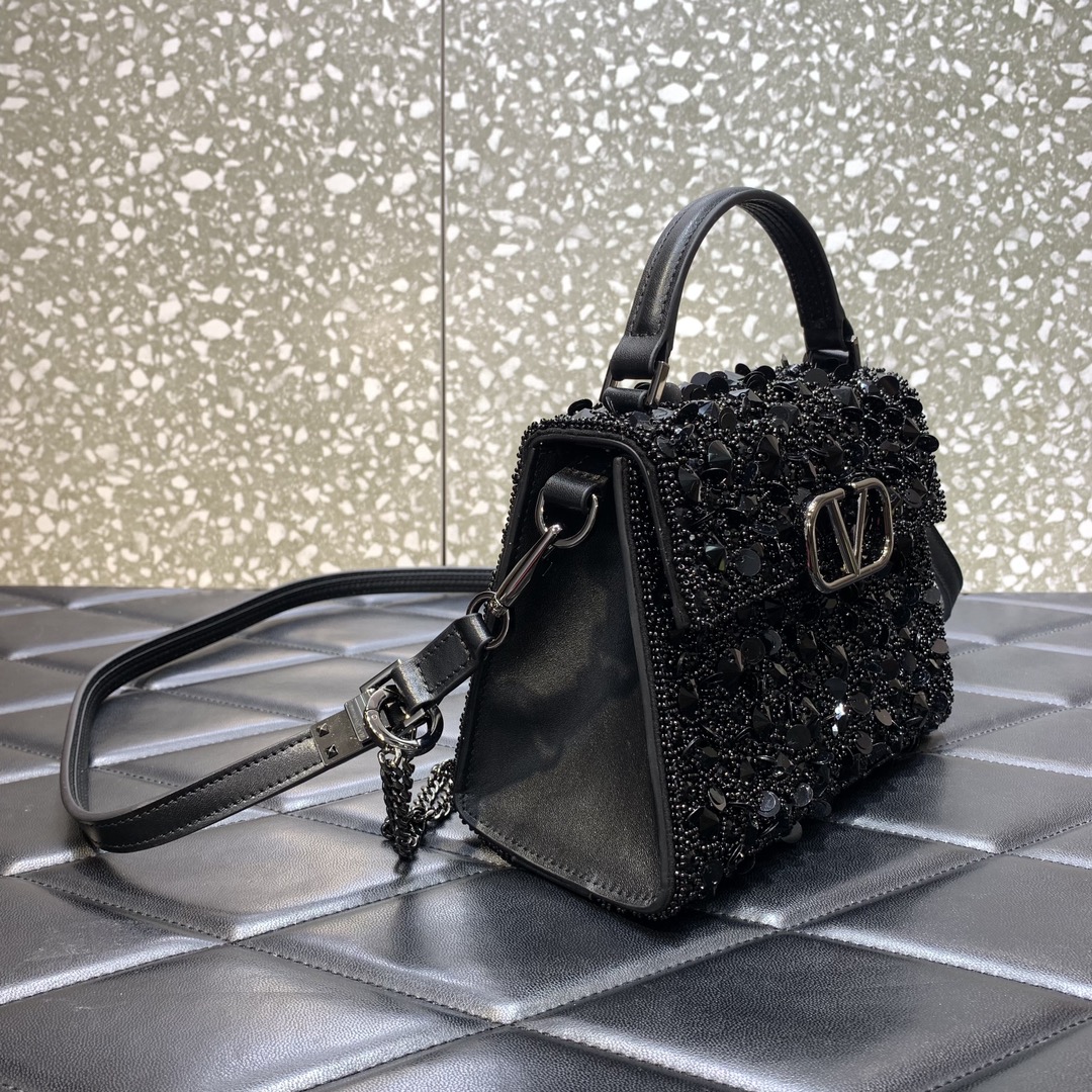 Valentino Garavani Vsling Mini Handbag Entirely Covered in Black Rhinestones 